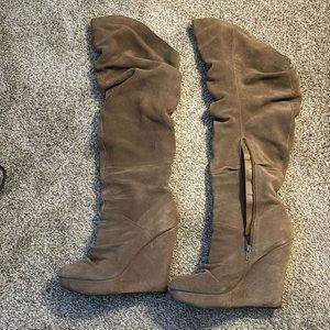 Steve Madden Leather Suede Knee High Wedge Boots Size 7.5
